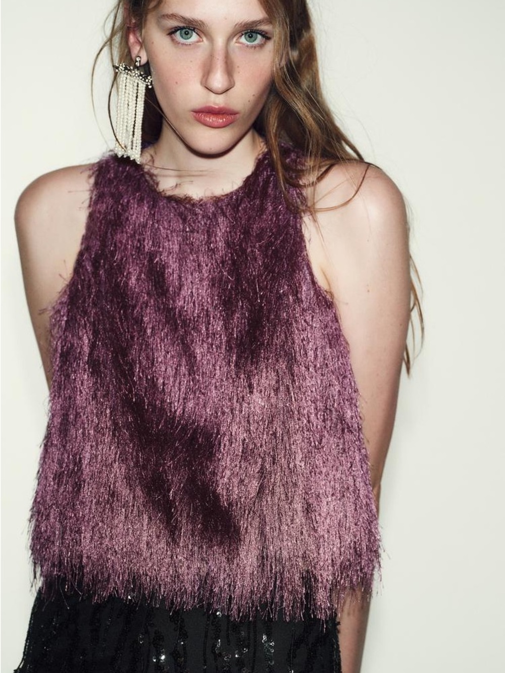 💜 Mauve Metallic Fringe Textured Top – Size Small (NWT) 💜